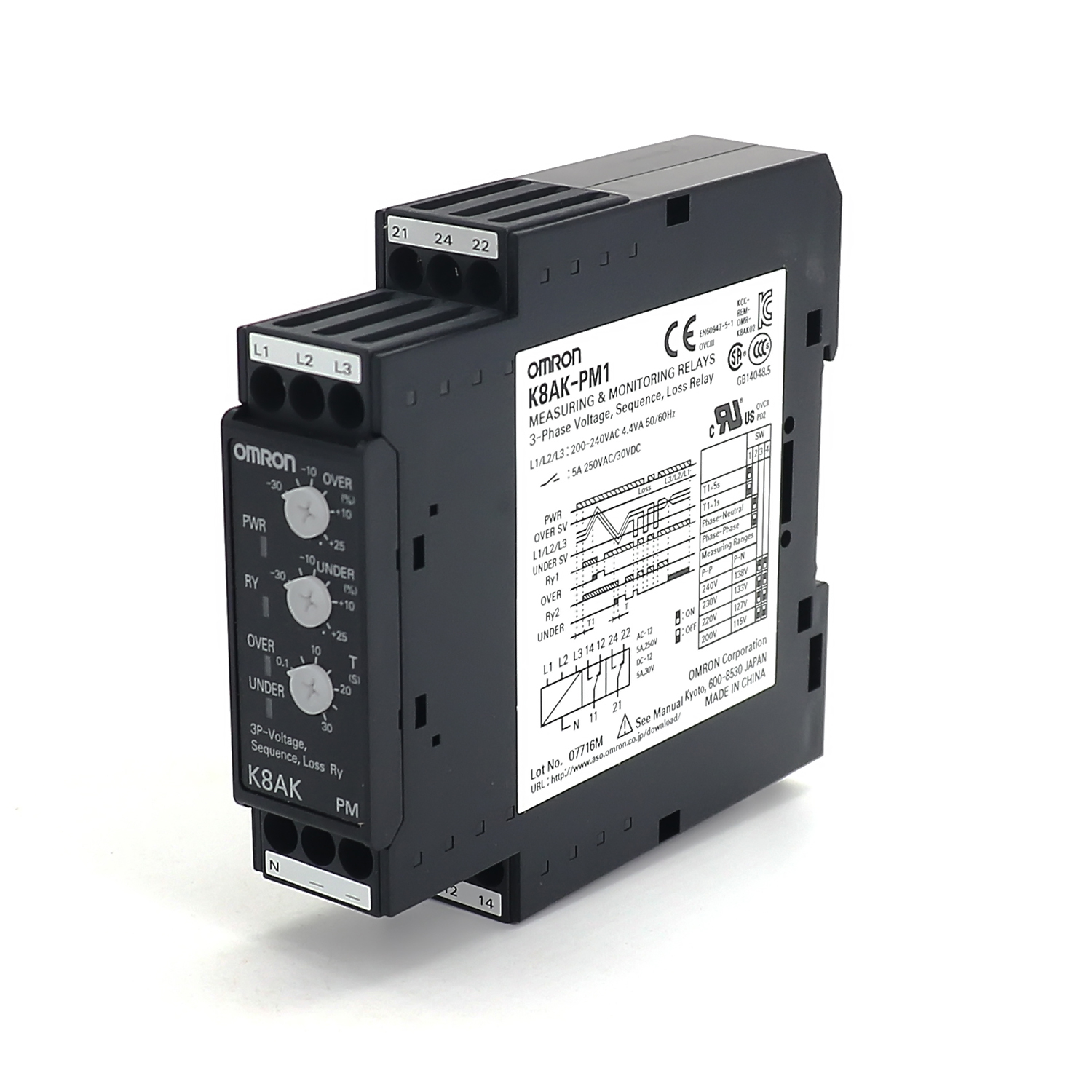 OMRON 欧姆龙 单相过欠电压继电器 K8AK-VW2 24VAC/DC