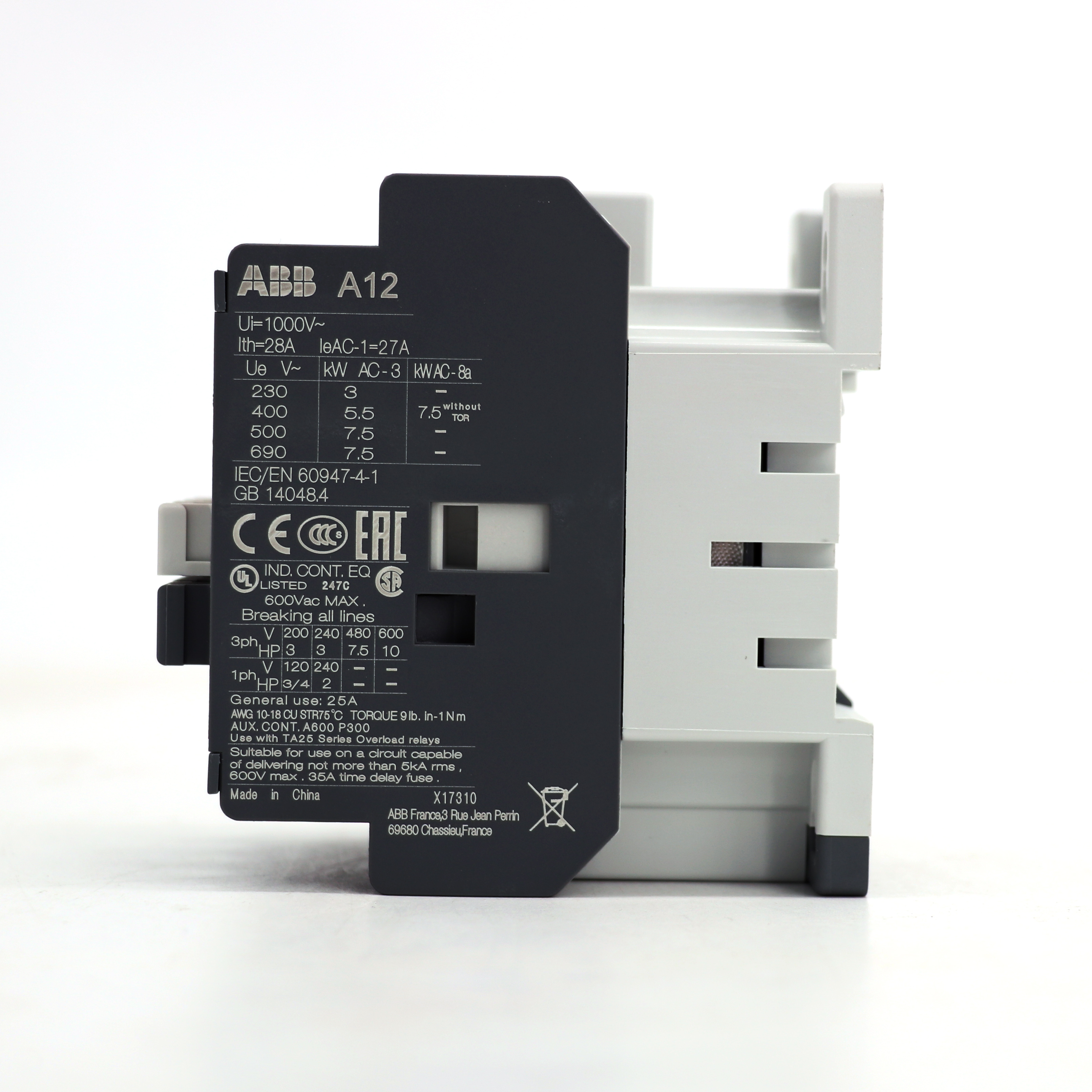 ABB A系列接触器 A12-30-10*400-415V 50Hz/415-440 60Hz