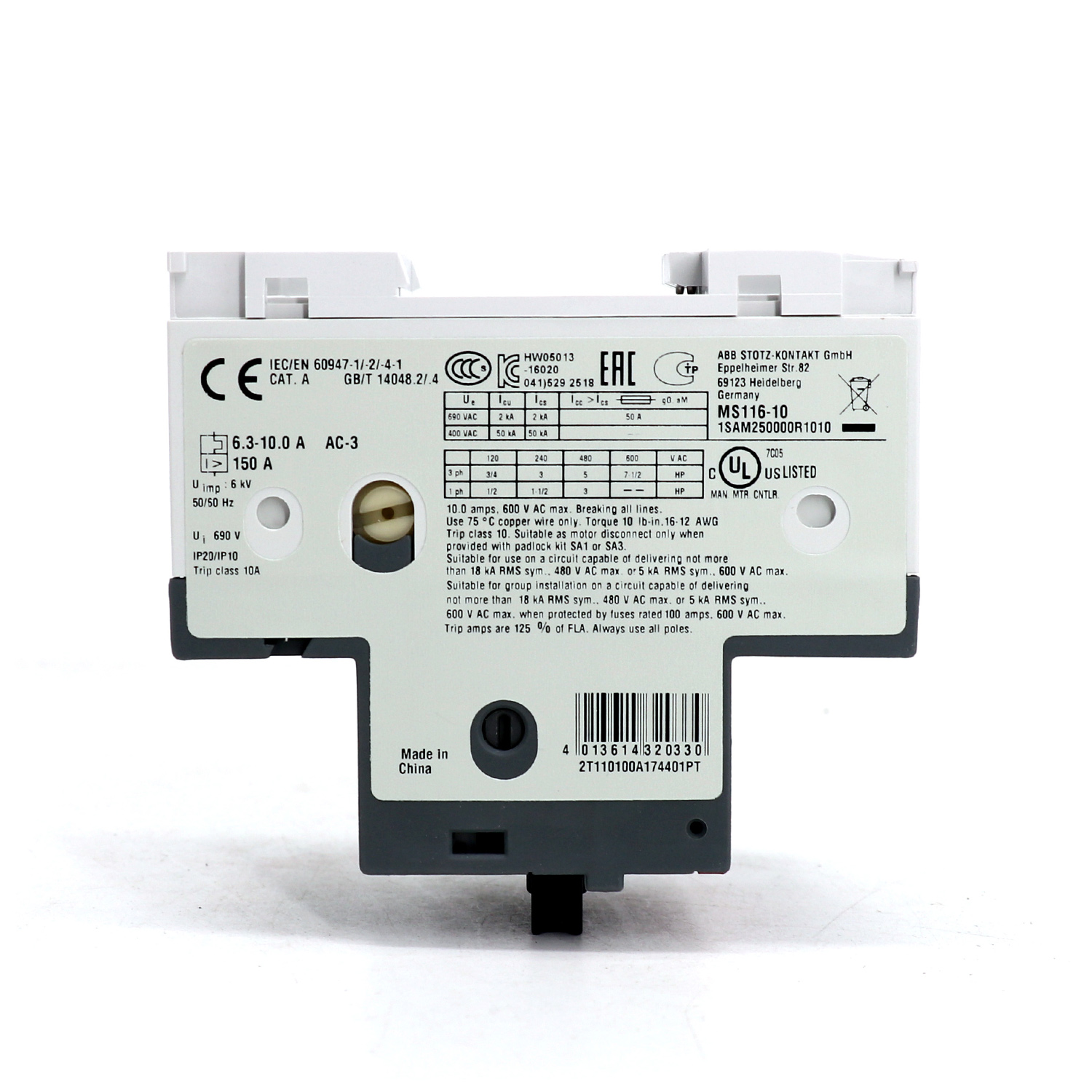 ABB MS116系列 电动机保护用断路器 MS116 - 0.4