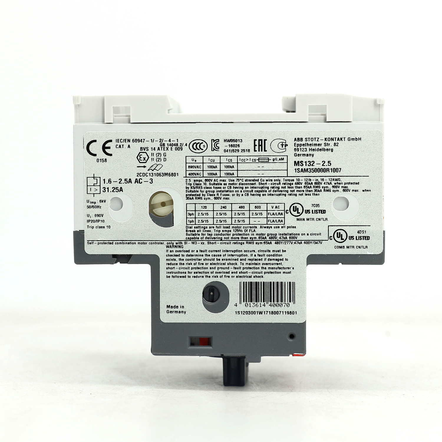 ABB MS132系列 电动机保护用断路器 MS132-0.4